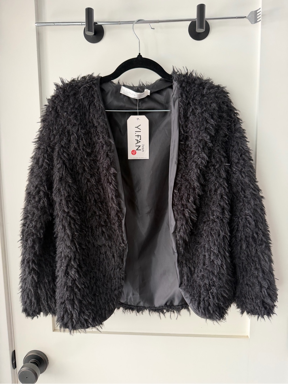 Women's Black Teddy Coat by - Plush Open-Front Jacket